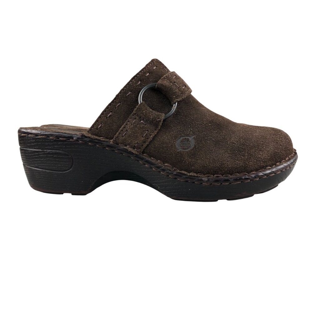 Born Women's Size 7 Brown Leather Suede Closed Toe Heeled Slip On Mules